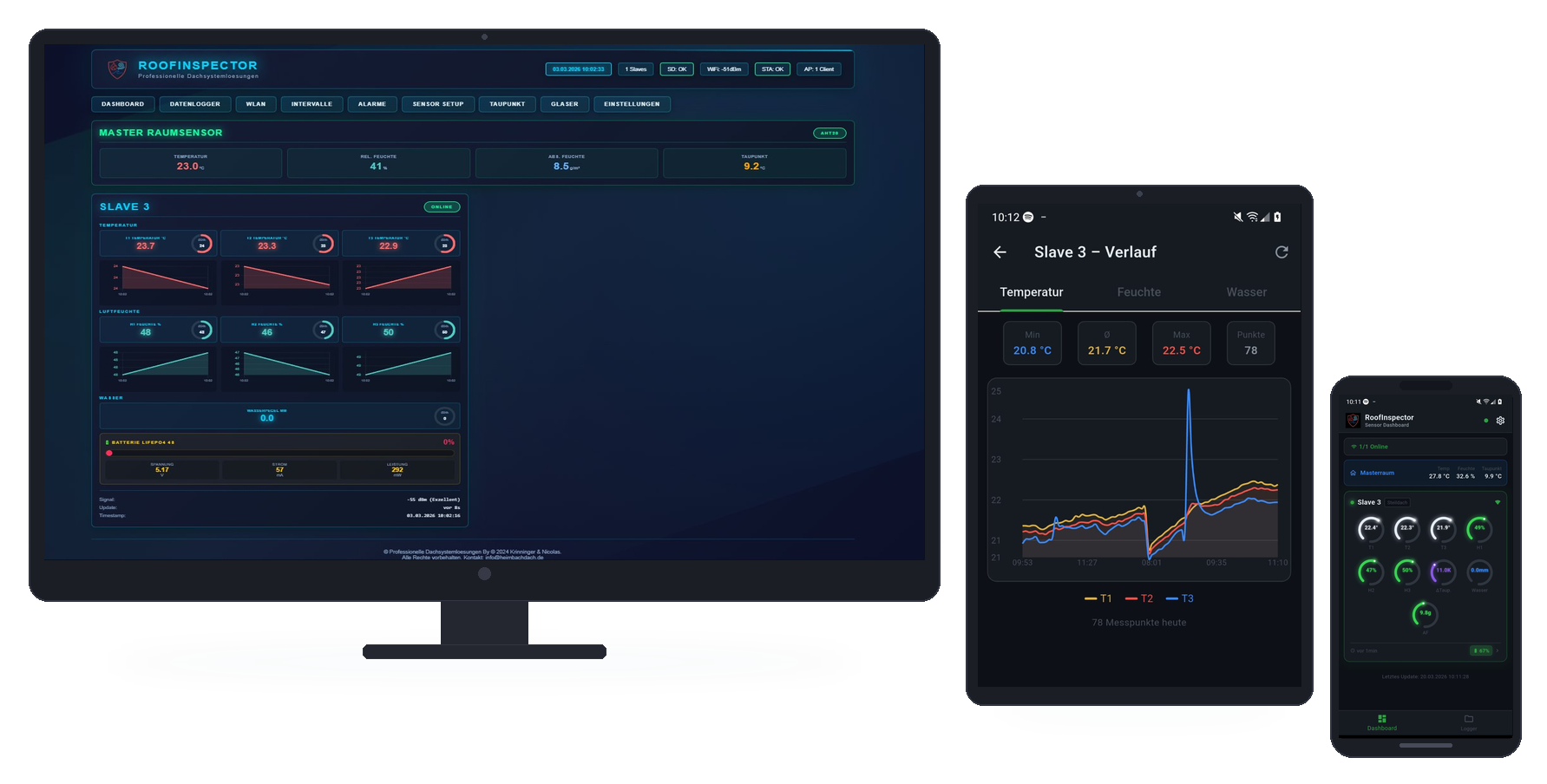 RoofInspector auf Desktop, Tablet und Smartphone